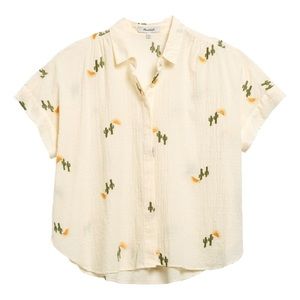 Madewell Cactus Embroidered Hilltop Shirt in Swiss Dot